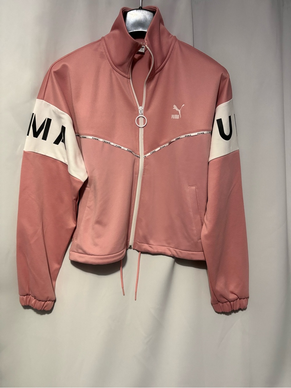 Puma Pink and White Women's Zip-Front Bomber Jacket